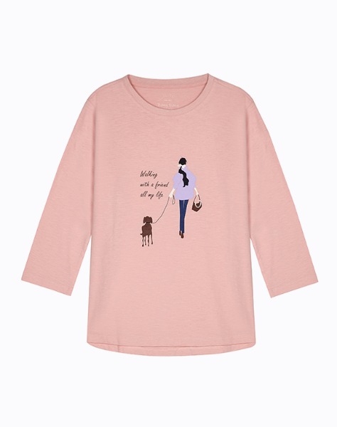 여성 소녀강아지 슬랍오부 소매티셔츠 (NTI273)